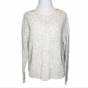 Eileen Fisher cable knit sweater white gray soft loose long sleeve crew size S